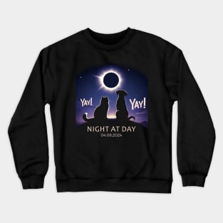 Cat and Dog Watching Solar Eclipse April 8 2024 Crewneck Sweatshirt